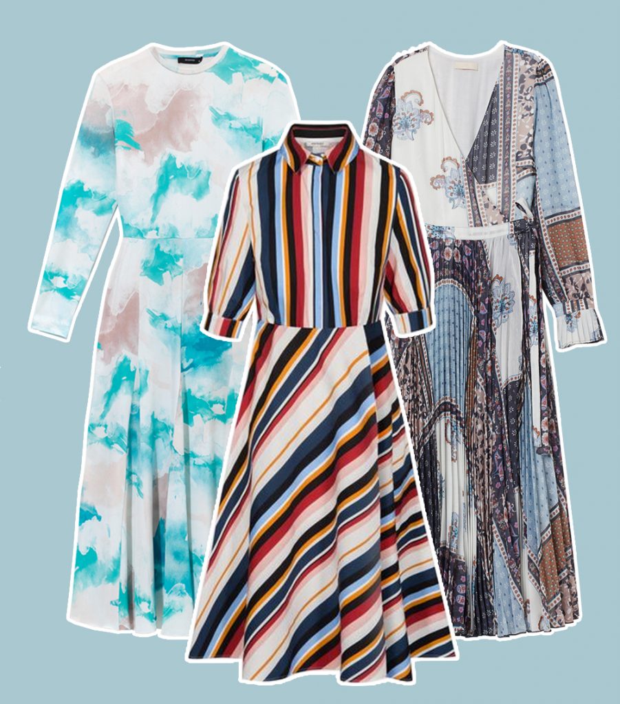 Cum purtăm o rochie midi cu cele mai sofisticate imprimeuri de primăvară