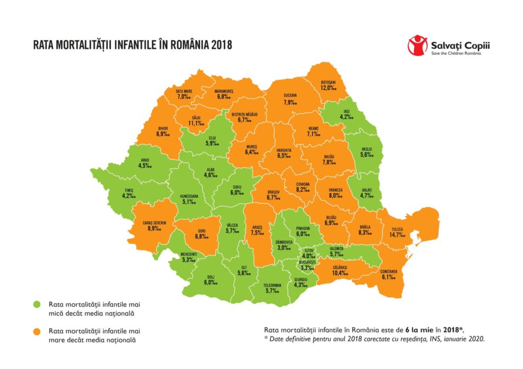 Harta mortalității infantile în România