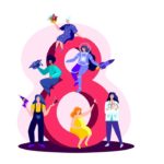 International Women Day.Feminism concept.Different Ladies Builder,Doctor,Cosmonaut,Pregnant,Elderly,Educated.Eight March.Motivation Woman Empowerment International Women Day.Feminism concept.Different Ladies Builder,Doctor,Cosmonaut,Pregnant,Elderly,Educated.Eight March.Motivation Woman Empowerment