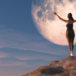 The young female watching the  moon.