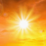 Heat wave of extreme sun and sky background. Hot weather with global warming concept. Temperature of Summer season.