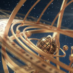 Armillary Sphere And Stars On Blue Background