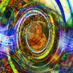 Old clock and zodiac collage. Abstract color background.