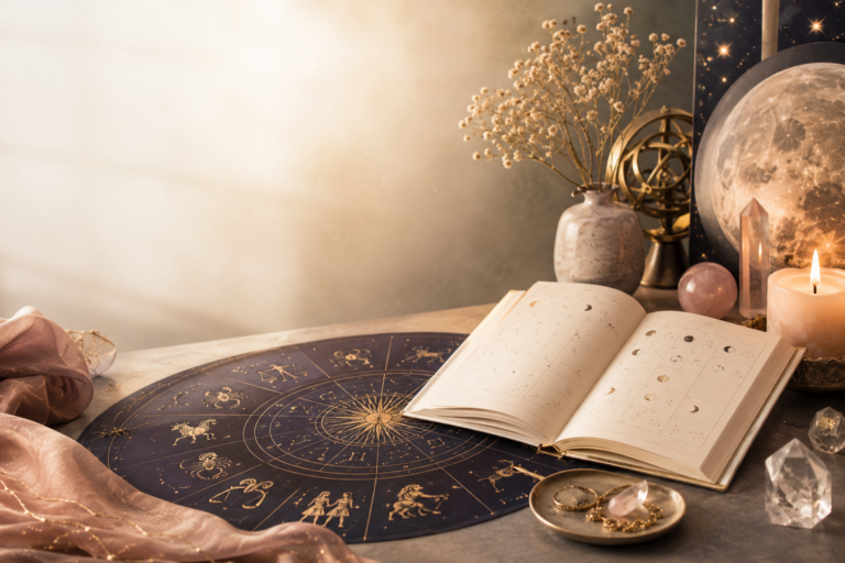 Simboluri astrologice și hartă zodiacală pentru zilele norocoase ale zodiilor din august și septembrie 2026