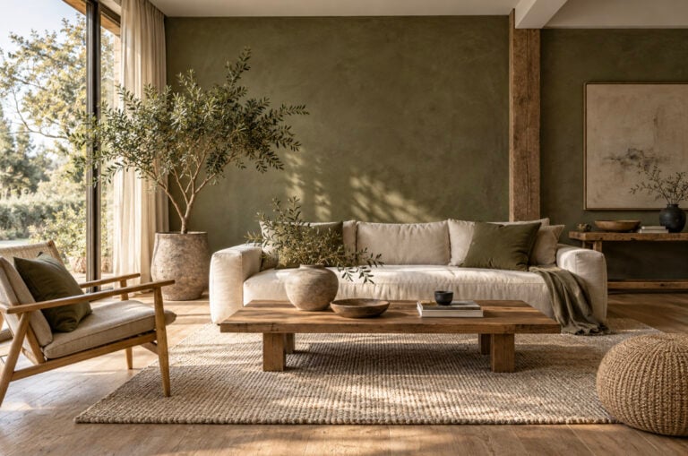 Propunere decor cu verde masliniu (Sursa foto: Concept generat cu AI)