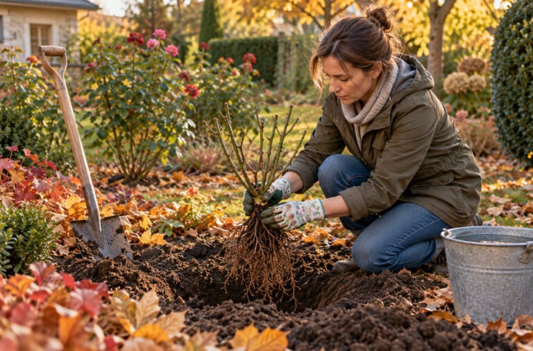 Plantarea unui trandafir cu rădăcină nudă într-o grădină, la sfârșitul toamnei. Rădăcinile trebuie păstrate umede și așezate fără a fi îndoite. Sursa foto: Concept Femeia.ro, imagine generată cu AI. fa si o poza explicativa pentru interiorul articolului, dar sa nu para facuta cu AI, sa fie cat mai naturala A lucrat timp de 57 s Editează Descriere foto: Rădăcinile trandafirului se răsfiră cu grijă în groapa de plantare, fără să fie îndoite sau înghesuite. Solul trebuie să fie afânat și bine drenat. Sursa foto: Concept Femeia.ro, imagine generată cu AI.